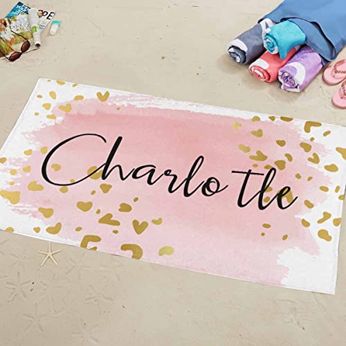 Artsadd Personalized Gold Pink Beach Towels For Girls Kids Custom Name Text Pool Bath Towel For Women Men #TOP4