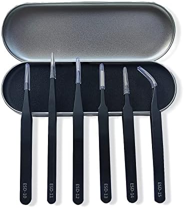 Miluosong Precision ESD Electronics Tweezers set with storage tools box, Stainless Steel Anti-Static ESD Craft Tweezers Kit for Electronics, Sodlering, Jewelry,Industrial,3D Printer, Laboratory etc