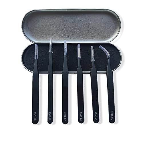 Miluosong Precision ESD Electronics Tweezers set with storage tools box, Stainless Steel Anti-Static ESD Craft Tweezers Kit for Electronics, Sodlering, Jewelry,Industrial,3D Printer, Laboratory etc