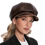 Gajaous Herren Damen Newsboy Hut PU Leder Mütze Paperboy Gatsby Beret Baker Boy Kappe