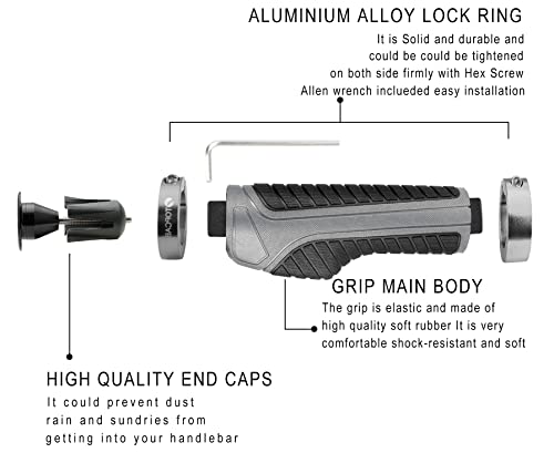 Image of TOPCABIN Ergonomic Bike Grips - Widen Holding Rubber Grips with Aluminum LockGrips for Mountain & Road Bikes