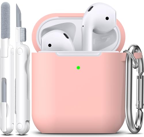 Image of AirPods Case Cover with Keychain, Full Protective Silicone AirPods Accessories Skin Cover for Women Girl with Apple AirPods Wireless Charging Case,Front LED Visible-Pink Sand