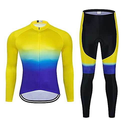 Traje Jerseys de Ciclismo Maillot Ciclista de Manga Larga para Hombre+Pantalone Set de Ciclismo con Almohadilla de Gel 20D,Ropa de Ciclismo de Bicicleta de Montaña-Respirable/Cómodo/Secado Rápido Cover