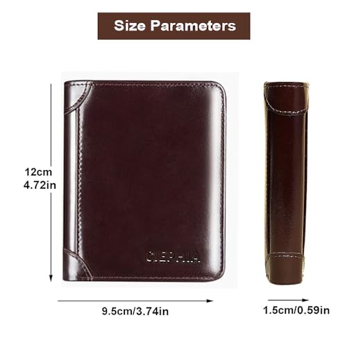 RFID Blocking Trifold Genuine Leather Wallets for Men, Vintage Short Multi Function Credit Card Holder,Money Clips with 2 ID Windows Give Gifts to Men(Oil Wax Coffee)4