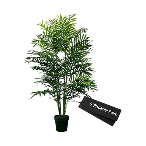 5' Artificial Phoenix Palm Plant, Artificial Tree, Green, Cypress & Alabaster Cover