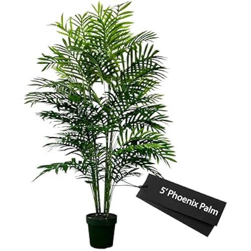 Cypress & Alabaster 5ft Artificial Phoenix Palm Plant, Handmade Designer Tree, Hypoallergenic, 5-Foot, Green