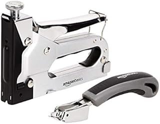 Amazon Basics Heavy Duty Staple Gun - 3-in-1 Stapler Gun with 1500 Pieces Staples and Staple Remover, Tacker Set with Storage Case for Upholstery, Carpentry, Decoration and Furniture