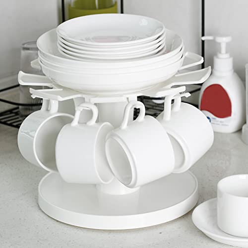 LFIEVO Plastic Rotating Turntable Coffee Cup Rack Stand Can Store 9 Cups at The Same Time Mug Holder Tree Dishes Organizer for Kitchen Counter Cabinet Table Bar