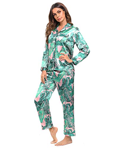 Swomog Womens Silk Satin Pajamas Set Button Down Sleepwear Loungewear #TOP3