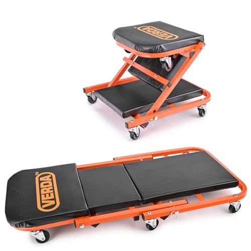 Verda 2in1 Werkstatt Rollbrett max. Belastung 150 kg, KFZ Montageliege, Werkstatthocker + Rollliege, reibunglose 360° Lenkrollen SN6711