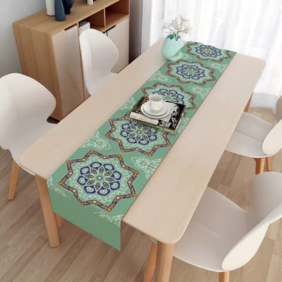Middle East Bargains Ramadan Mubarak Table Runner long decor stiffed Linen 180*33 CM (Traditional Sky Blue)