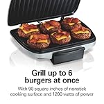 Hamilton Beach Electric Indoor Grill, 6-Serving, Large 90 sq. in. Nonstick Easy Clean Plates, Floating Hinge for Thicker Foods, 1200 Watts, 6.38"D x 12.68"W x 13.78"H , Silver (25371) - Image 4