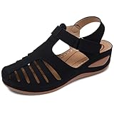 SHIBEVER Wedge Sandals for Women Black Closed Toe Sandals Platform Dressy Summer Orthopedic Wedge Size 8