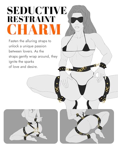 Image of UTIMI Sex Bondage BDSM Kit Restraints Adult SM 6PCS Sets with Adjustable Handcuffs Ankle Cuff Thigh Cuffs Waist Strap Blindfold Cross Strap Sex Toys for Men Women and Couples, Black