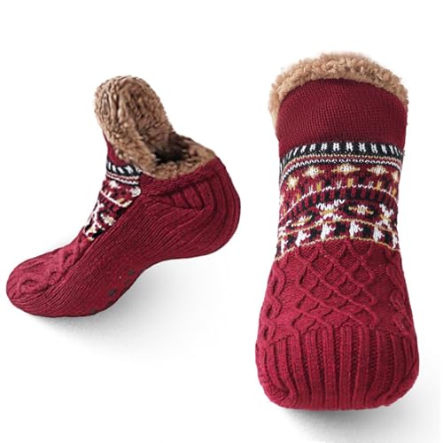 BASTOUR Meias antiderrapantes chinelos, meias térmicas de inverno para homem mulher, meias de inverno de casa, antiderrapantes, de malha, macias, aconchegantes, presente de Natal, 30 cm/XL