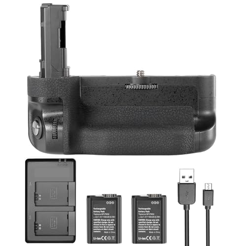 Vertical Battery Grip Compatible for Sony VG-C2EM A7 II A7S II and A7R II Cameras -Included 2 Pack 7.4V 1100mAh Li-ion NP-FW50 Li-ion Rechargeable Batteries and Dual Charger