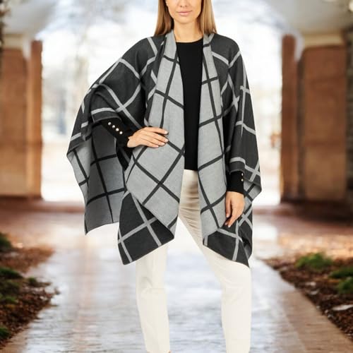 Image of Women's Shawl Wrap Poncho Ruana Cape Cardigan Sweater Open Front for Fall Winter Spring
