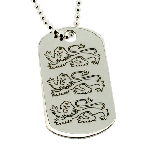 Image of Personalised With Your Back Engraving 925 Sterling Silver England Three Lions Large Dog Tag Pendant 40mm x 25mm With 24" (61cm) 2mm Bead Ball Chain In Presentation Gift Box