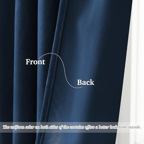 Image of StangH Navy Blue Velvet Curtains 90 Inches Long for Master Bedroom, Midnight Blue Room Darkening Drapes, Thermal Insulated Privacy Panels for Office with Back Tab & Hook Belt, W52 x L90, 2 Panels
