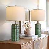 PoKat 23" Dark Green Ceramic Table Lamps Set of 2, Modern Table Lamps for Living Room, Farmhouse Lamps for Bedroom Night Stands, Traditional Nightstand Desk Decor Lamps
