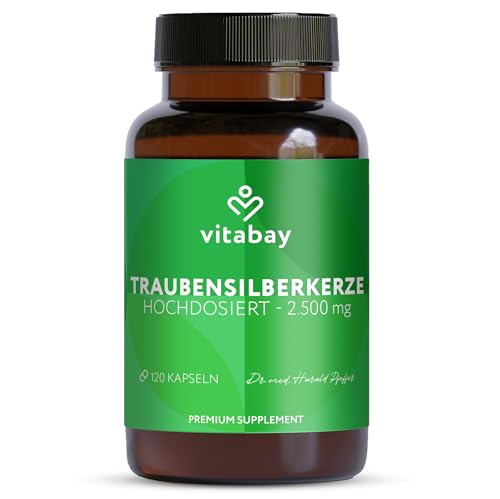 Vitabay Traubensilberkerze 2500 mg – 120 vegane Kapseln – Cimicifuga racemosa Extrakt ohne Zusatzstoffe – Vegan & laborgeprüft – Vorrat für 4 Monate