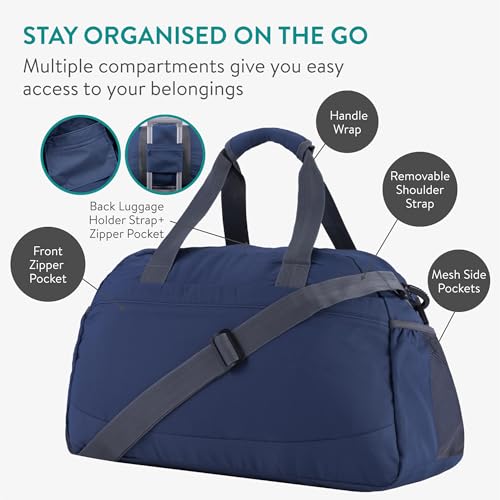 Navaris Travel Bag - Weekend Foldable Holdall - Airline Cabin & Underseat Luggage - Durable & Lightweight - Large Duffle Bags with Pockets & Adjustable Strap - 38L Capacity, Navy4