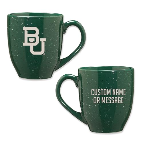 Image of Rico Industries NCAA Baylor Bears Green Personalized 16 oz Team Color Laser Engraved Speckled Ceramic Coffee Mug