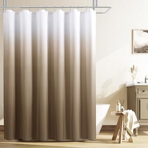 Naturoom Brown Shower Curtain, Light Brown Shower Curtains for Bathroom, Ombre Linen Textured Shower Curtain - Hotel Style, Tan Brown Tones Cloth Shower Curtain Set with 12 Hooks, 72" x 72",Brown Cover