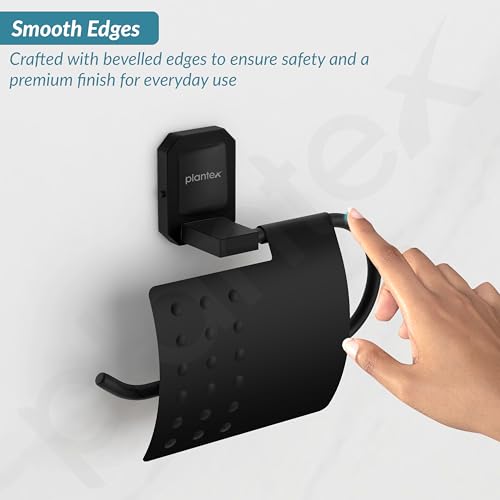 Image of Plantex 304 Grade Stainless Steel Tissue /Toilet Paper roll Holder Stand for washroom /Bathroom Accessories - Cute (Black)