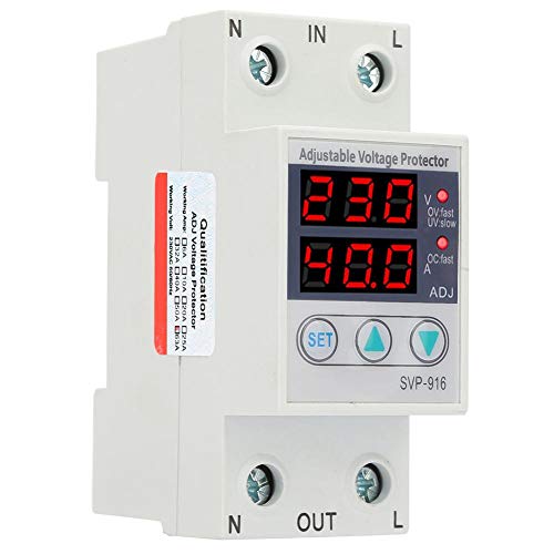Fafeicy Intelligent Single Phase Adjustable Over Voltage Under Voltage Current Protector, Current Protective Device Overvoltage Protection 230VAC 50 / 60Hz(63A)