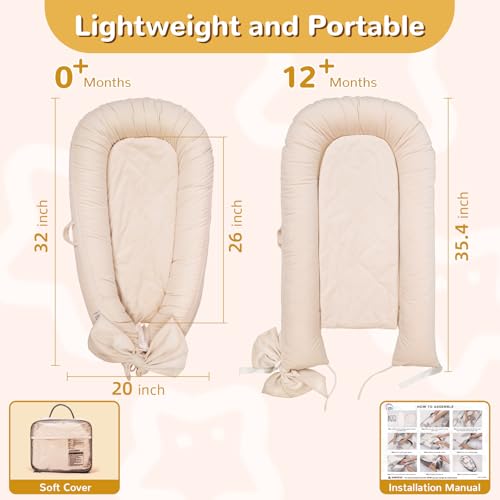 Image of EAQ Baby Lounger, Infant Lounger for Newborn,Portable Baby Nest Cover Breathable & Soft, Newborn Essentials