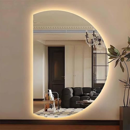 Aenmezen Half Circle Frameless Anti-Fog Bathroom Mirror, Led Light Tri-Color Dimming, Wall Mounted Smart Decorative Mirror with Touch Button, for Home Decor(Right Half,51'x35')