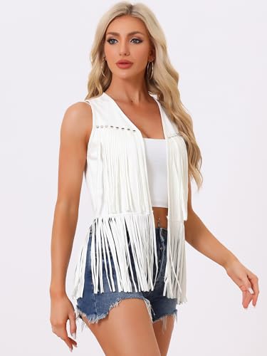 Allegra K Women's Fringe Vest Open Front Western 70s Outfits Faux Suede Tassel Cardigan3