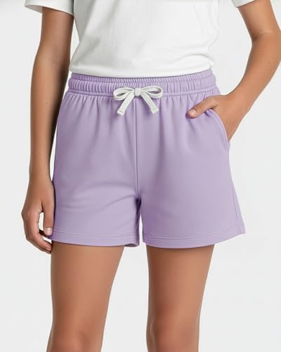 Image of Real Essentials 4 Pack: Girls French Terry Lounge Shorts - Ultra Soft Pull-On Gym, Camp, Sports & Everyday Shorts