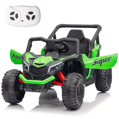 12V Kids Ride on Car with Remote Control, Electric Car for Kids, Ride on UTV for Boys Girls Music, Safety Belt, Safe Speed, 2WD, Soft Start, Shock Absorber (Green, 12V)