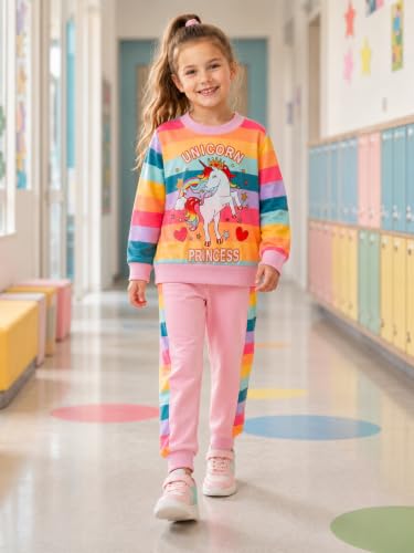 Image of RETSUGO Toddler Girls 2 Piece Outfits Long Sleeve Sweatshirt Leggings Pants Fall Winter Casual Clothes Sets 3‑8 Years