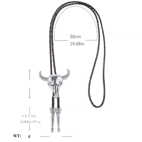 Image of Cowboy Bolo Tie for Men, Vintage Cow Skull Bolo Tie Necklace Native American Necktie for Men Women
