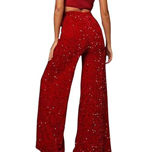 Women Sequin Flared Trousers High Waisted Sparkly Wide Leg Trousers Party Clubwear Shiny Bell Bottom Pants2