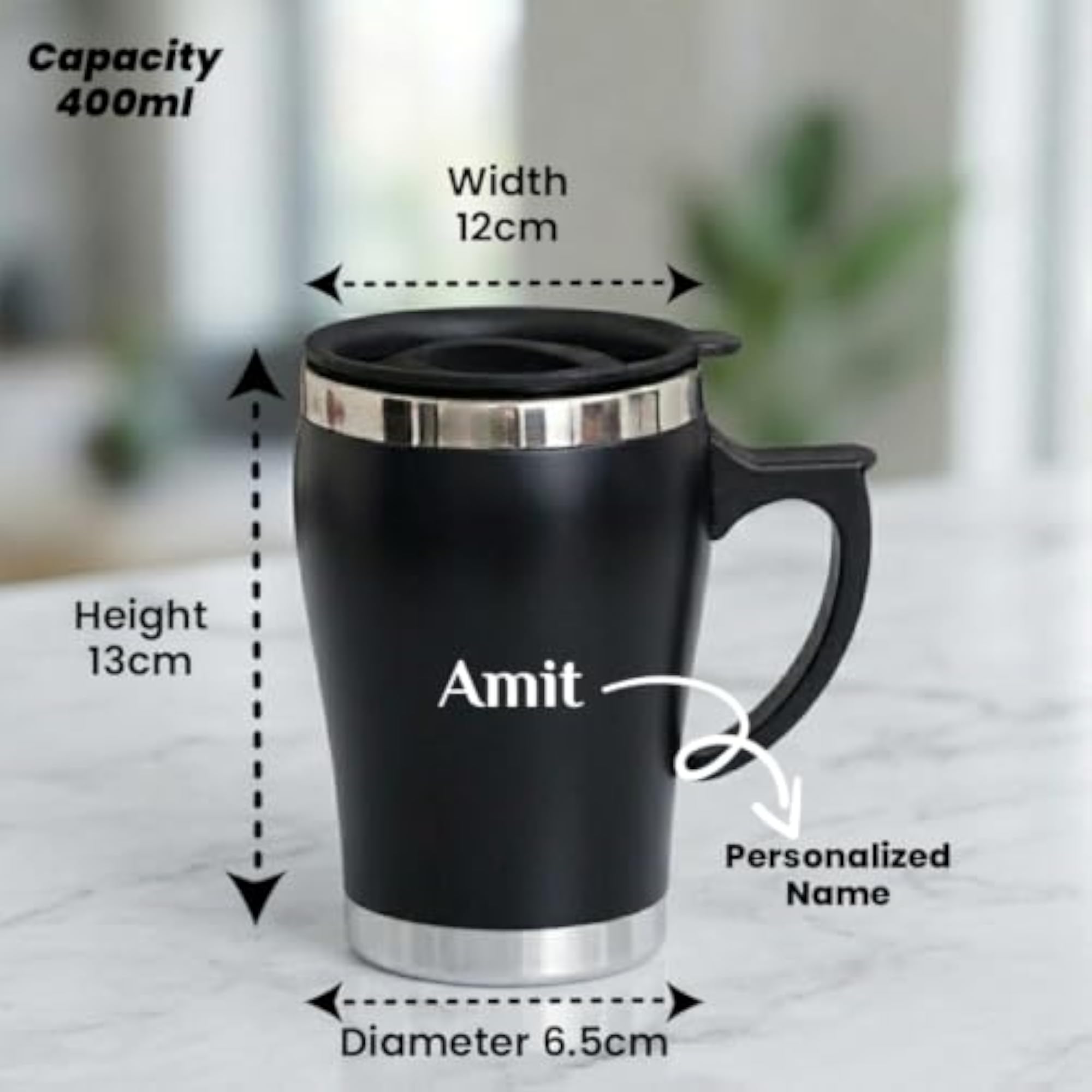 Personalized Coffee Mug with Lid, Stainless Steel