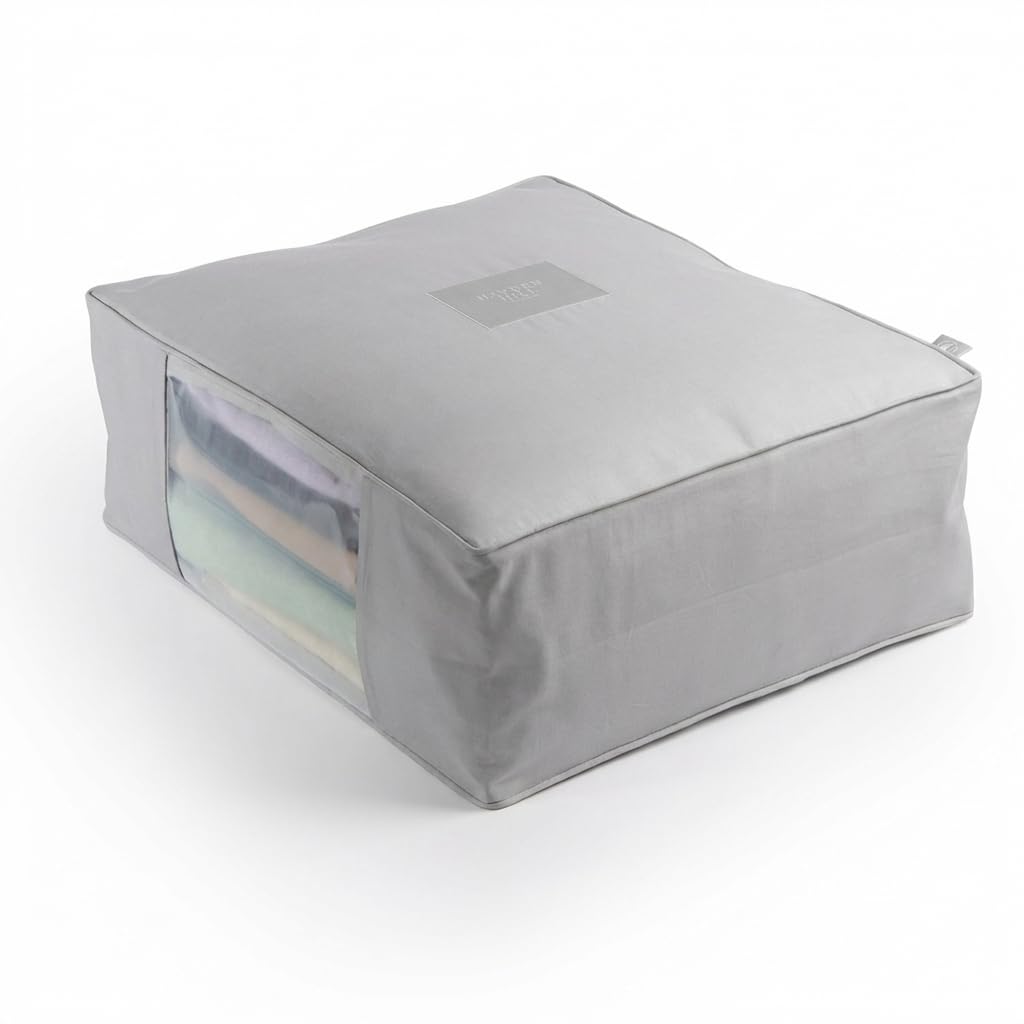 Hayden Hill Gray Luxury Organic Cotton Sweater & Blanket Storage Bag Grey - 20" Fits 9 Cashmere Sweaters Or 2 Blankets - Clothes Organiser With Zipper - Certified Carbon Neutral
