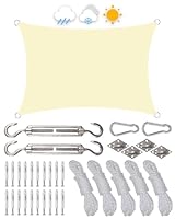Sonnensegel 3 x 4 m, Premium HDPE 98% UV Atmungsaktiv, Mit Ösen und Befestigungsseilen, Sonnensegel wasserdicht Geeignet für Außenbereich, Garten, Camping, Terrasse(Elfenbeinweiß)