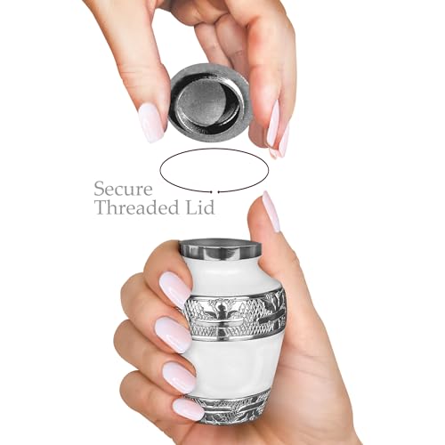 Trupoint Memorials Small Urns for Human Ashes Keepsake, Decorative Mini Cremation Urn for Adult Men & Women, White with Silver Lining