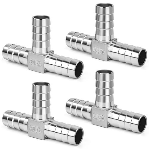 Conector de Manguera en Forma de T 3 Vías, 16mm Pieza en T Conectores de Púas de Acero Inoxidable 304 Boquilla Accesorios para Aire, Gas, Agua (4 Pieza)