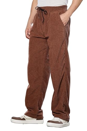 Image of SWADESI STUFF Men's Corduroy Trousers | Mid-Rise Relaxed Fit | Cotton Blend Joggers with Flexi Waistband