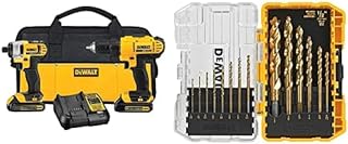 DEWALT DCK240C2 20v Lithium Drill Driver/Impact Combo Kit (1.5Ah) w/ DW1354 14-Piece Titanium Drill Bit Set