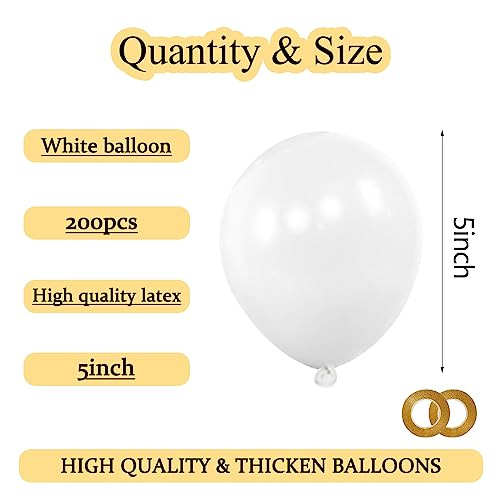 Image of 200pcs White Balloons 5 Inch, Small Mini Latex Balloons for Party Birthday Baby Shower Anniversary Festival Arch Garland Decoration