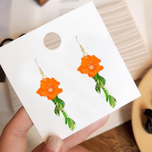 Flower Tassel Dangle Earrings for Women Cute Green Leaf Sakura Pearl Earrings Fairy Statement Summer Refreshing Seaside Idyllic Holiday Jewelry 6
