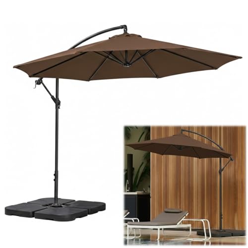 Kit Ombrelone Lateral Suspenso 3m Kauai + Base 60 Litros Quadrada Piscina Jardim (Marrom)