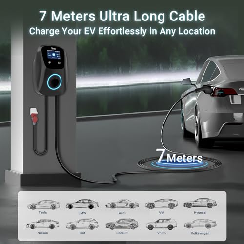 Tera Home Electric Vehicle EV Charger Level 2 UL Listed Cable with Cable Holder, Pure Copper Charging Cable, Support Vehicle's Scheduled Charging EVSE up to 32A 240V, Indoor Outdoor Model E2