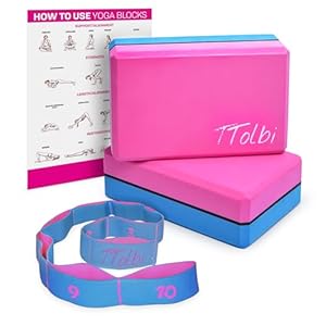 Yoga Blocks 2 Pack with Strap & Guide – Non-Slip EVA Foam Pilates Blocks for Home Workouts, Dance, Ballet, Gymnastics & Stretching Exercise | Ideal Dancer Gifts